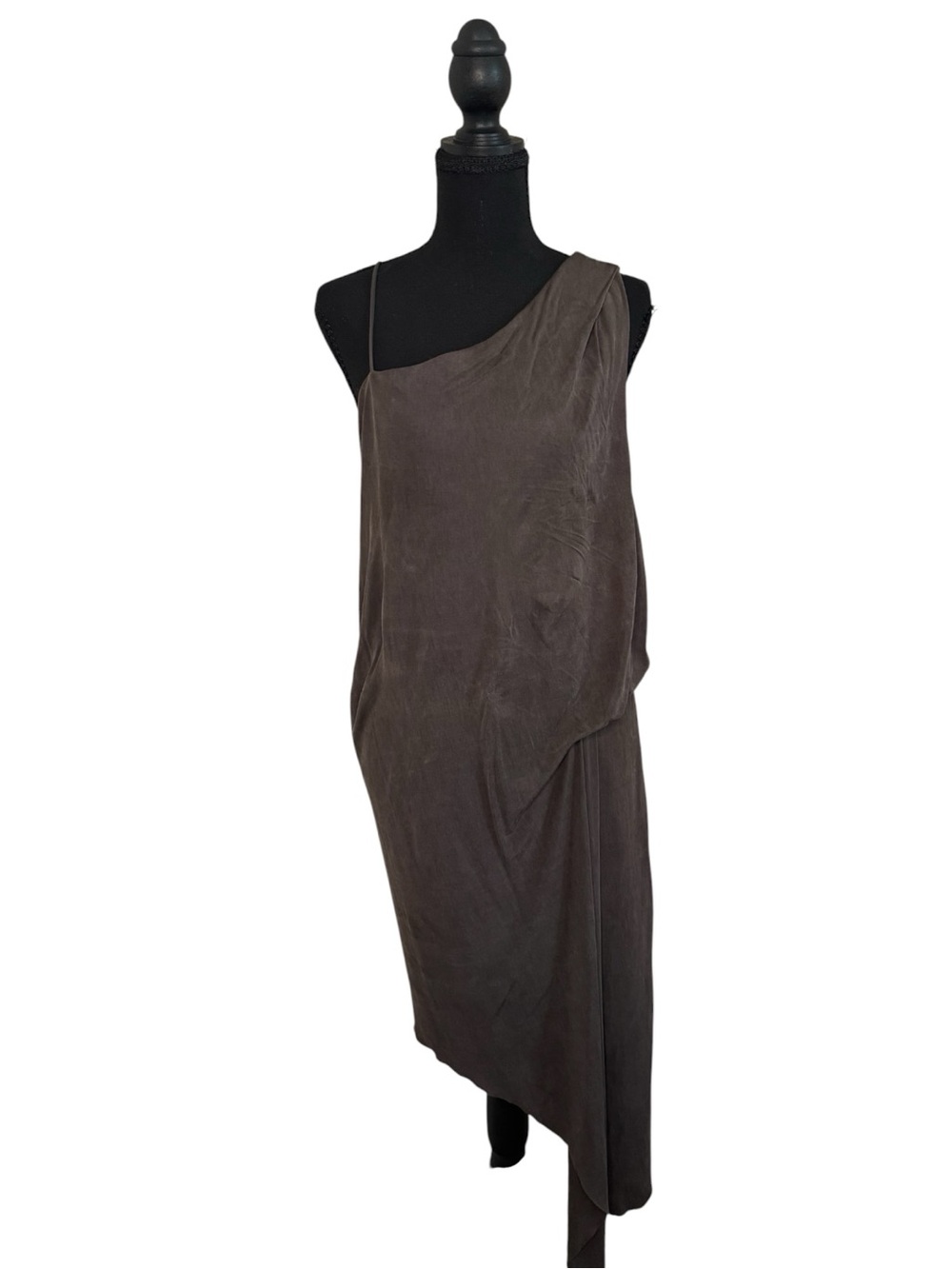 Helmut Lang One-Shoulder Asymmetric Dress in Dark Brown/Gray